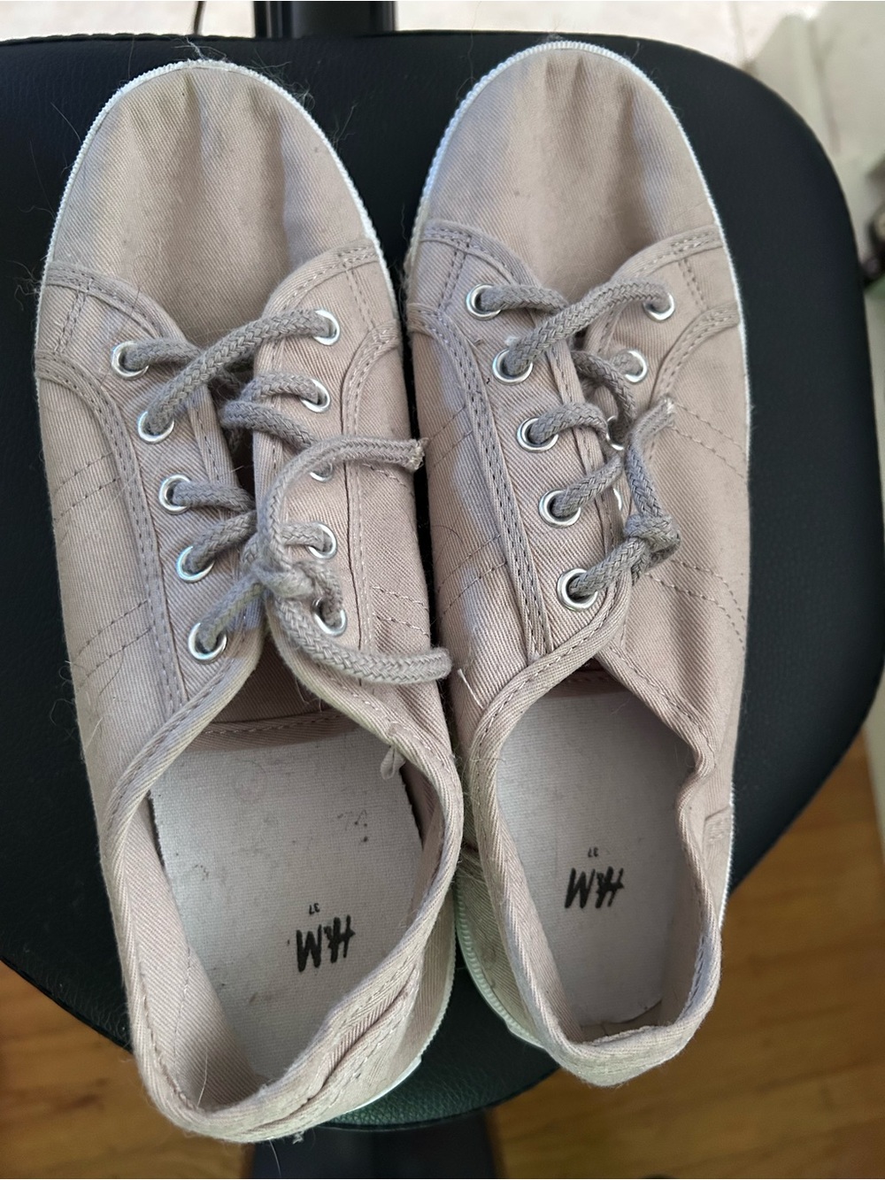H&M Light Taupe Canvas Lace-Up Sneakers